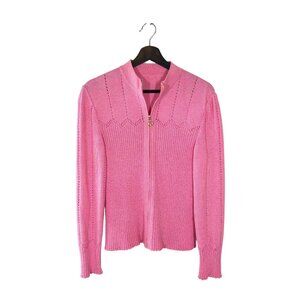 St John Pink Wool Blend Knit Long Sleeve Zip Up Cardigan XS